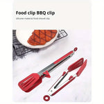 Stainless Steel With Silicone Three Line Food Clip For Fried Steak Tong 12 inch