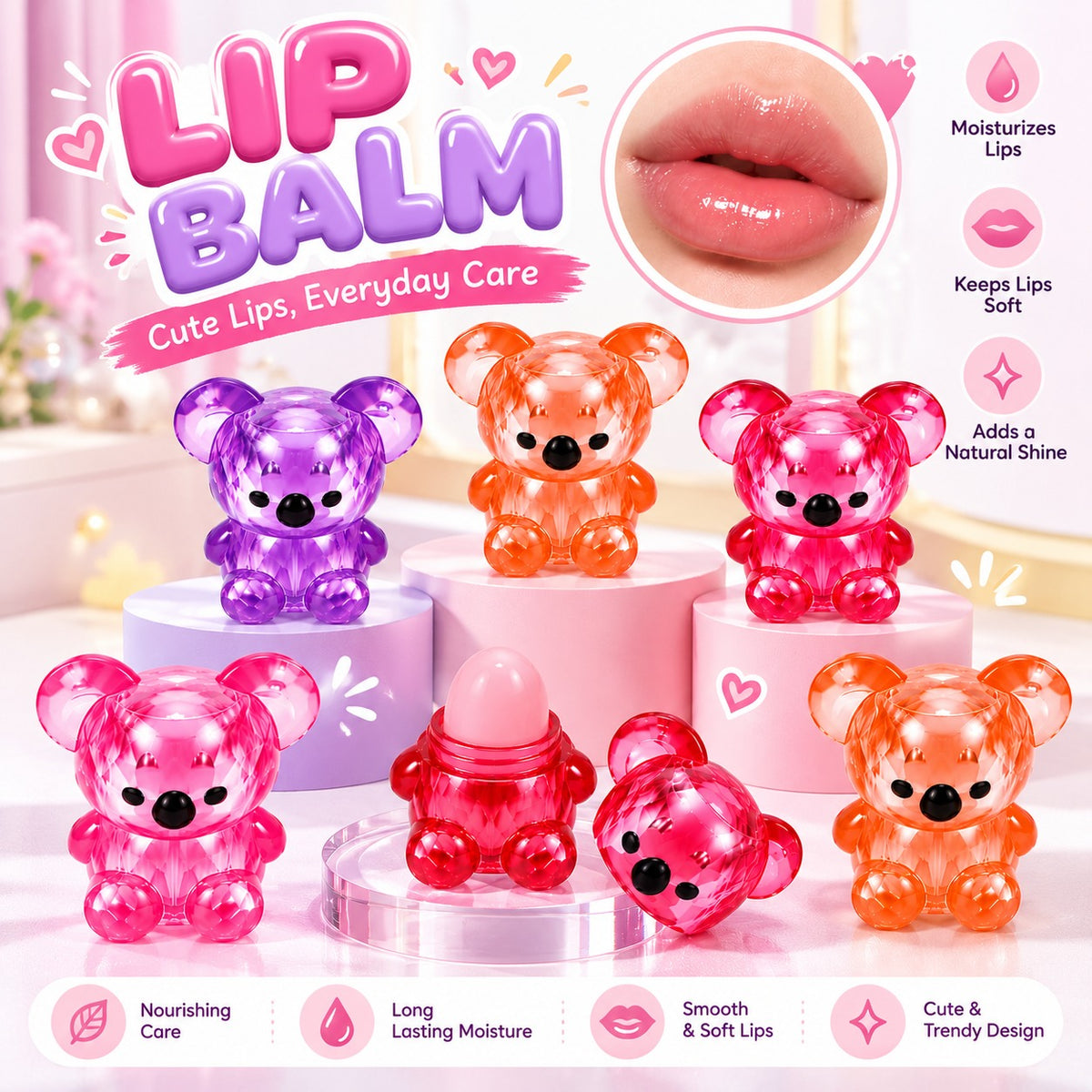 Romantic Bear Sweet & Cute Lip Balm – Pack of 4