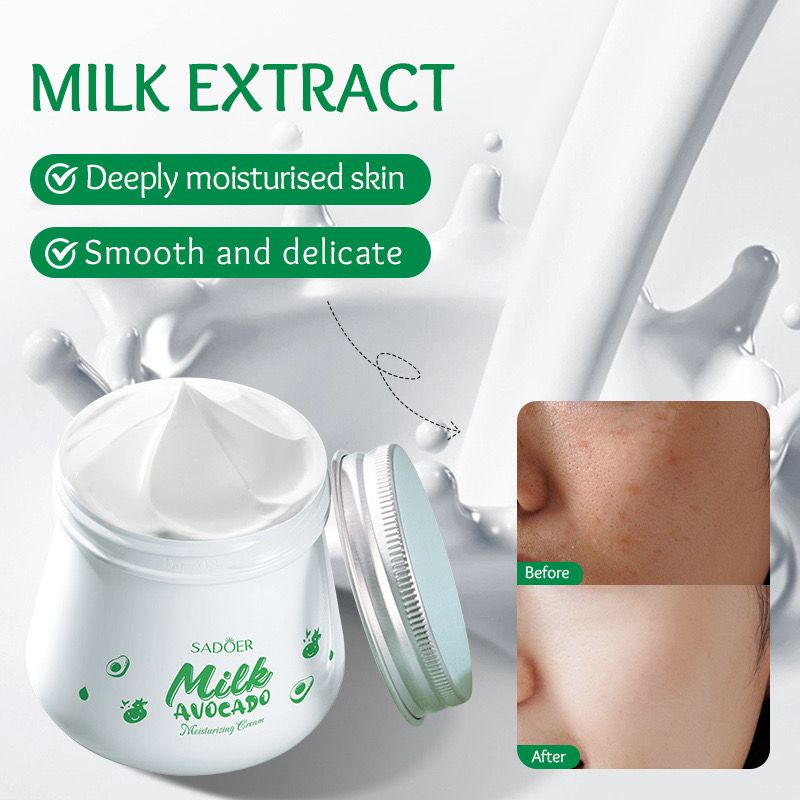 Sadoer Milk Avocado Organic Skin Care Anti-Aging Beauty Cream Korean Goat Milk & Avocado Moisturizing with Niacinamide & Vitamin E Face Cream