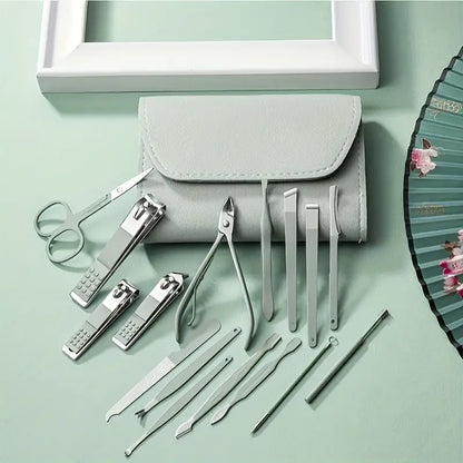 Professional Portable Manicure Pedicure Set Stainless Steel Nail Clipper Cuticle Trimmer 16Pcs Kit With Folding Case