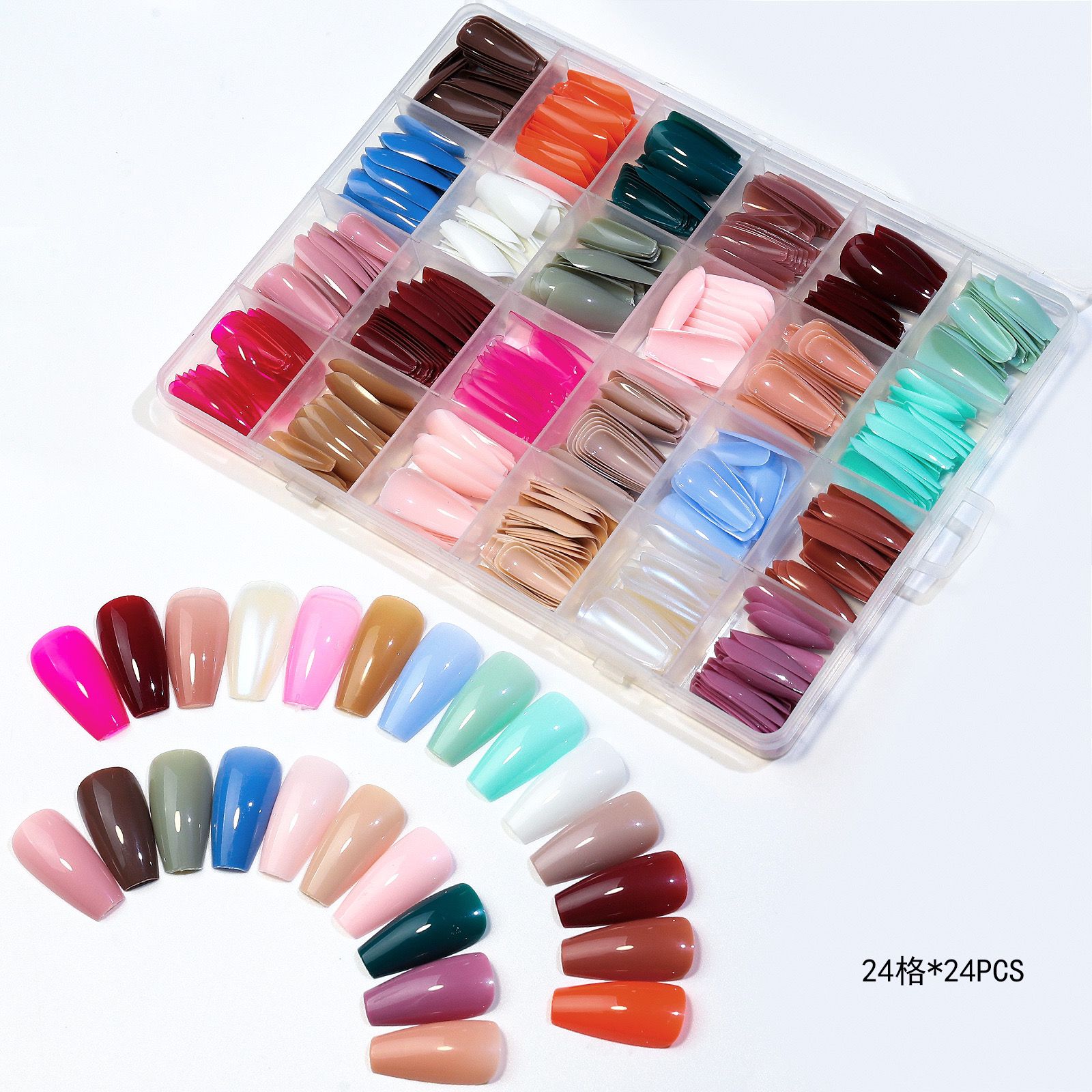 576Pcs False Nails Tips Short Coffin Almond French Artificial Nails Box (with Free Nail Jelly Glue Sticker +  Nail Glue)