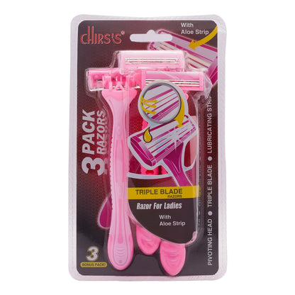 CHIRS'S Tripple Blade Razors With Aloe Strip For Girls & Women Pack Of 3