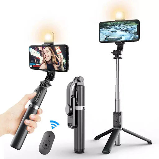 3in1 Selfie Stick Tripod With Wireless Remote And LED Fill Light (Color Black)