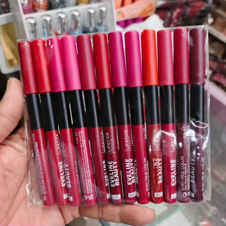 Eveline Beauty Lipstick Pencils Smooth Matte Color for All-Day Glam 12Pcs Set