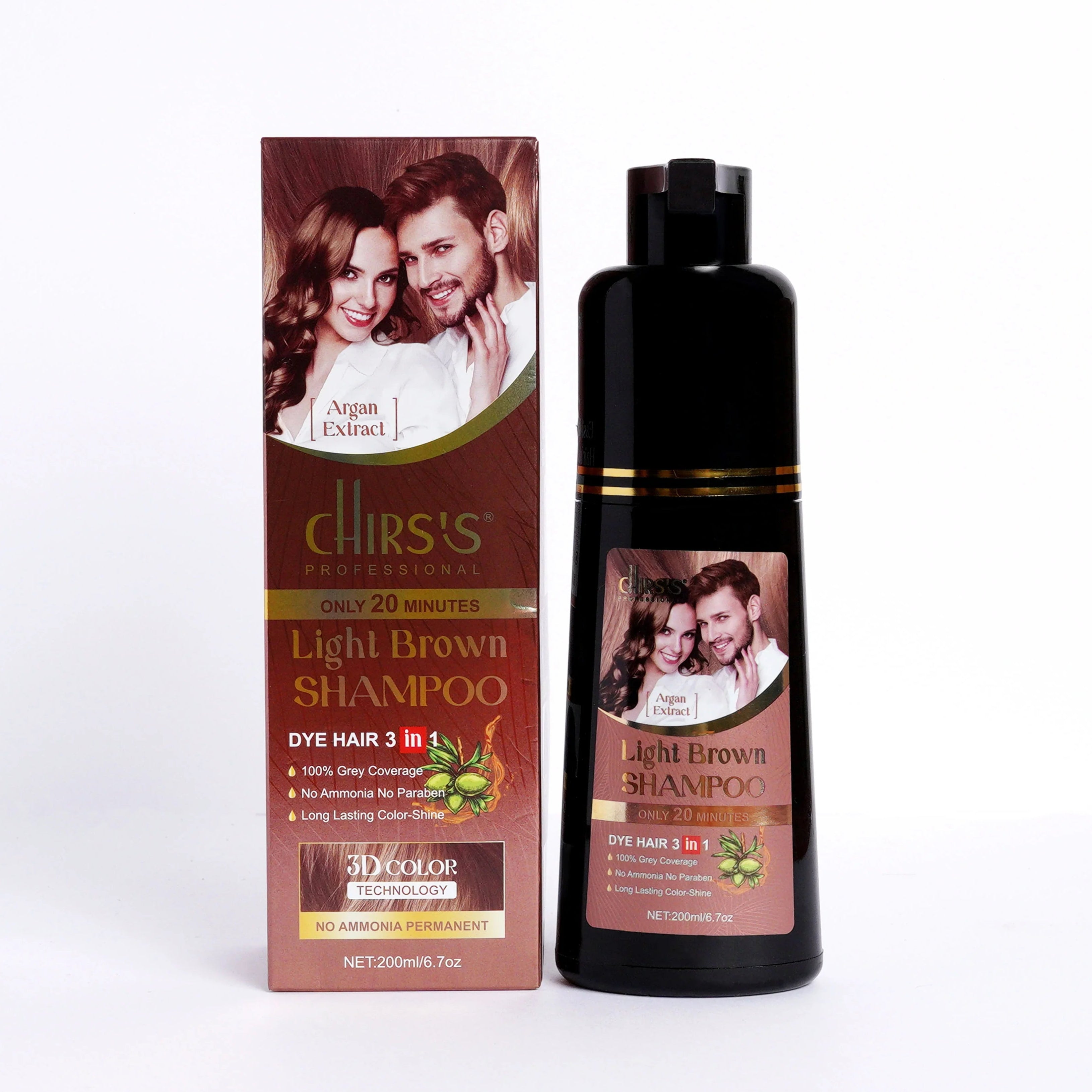 Chirss Professional Hair Color Shampoo With Argan Extract- 200ml - Light Brown