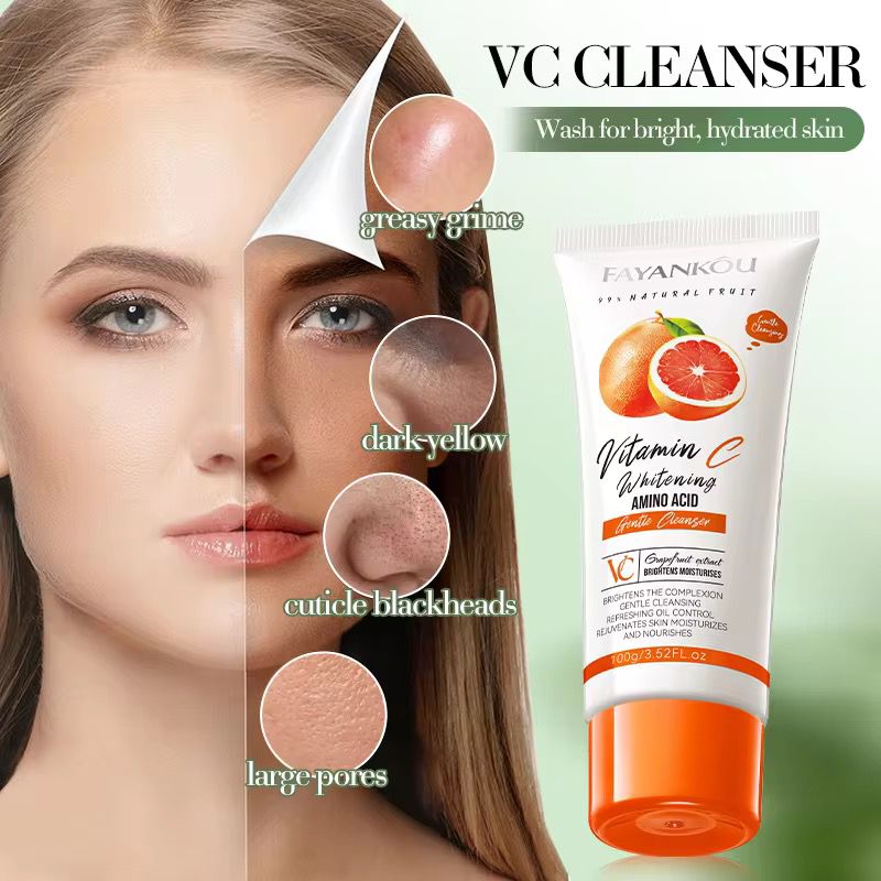 FAYANKOU Grapefruit VC Whitening Amino Acid Clean Makeup Residue Delicate Moisturizing Deep Cleansing Foam Face Wash Cleansing