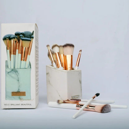BH COSMETICS SIGNATURE MARBLE AND ROSE GOLD MAKEUP BRUSH SET WITH HOLDER – 13 PIECES