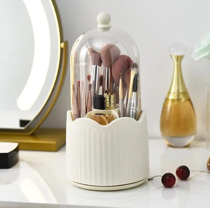 360 Degree Rotating Makeup Brush Holder Cosmetics Organizer With Lid for Vanity Multi-Functional Pen Holder Lipstick Storage Box