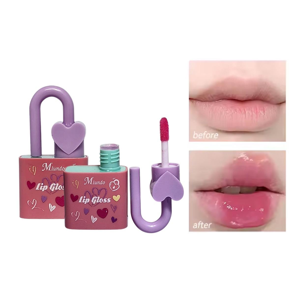 Miundo 6pcs Pink Magic Heart Lock Shape Lipgloss 6pcs Set