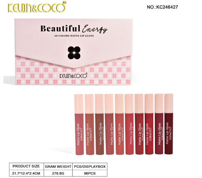 Kevin & Coco High Quality Beautiful Energy Matte Lipgloss 10pcs Box