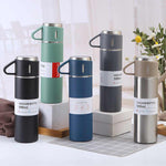 Stainless Steel Vacuum Flask Set 500ml Double Wall Thermos Set Vacuum Flask Gift Set With Double Lids Imported Quality