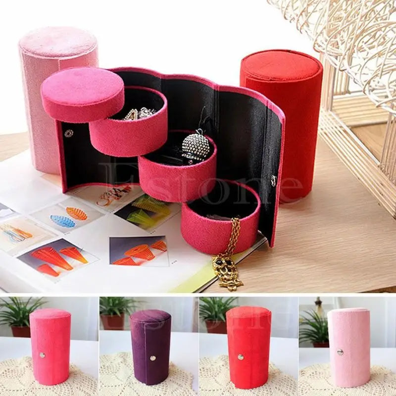 Box Vintage Round Three Layers Nylon Carrying Cases For Women Girls Decoration Storage