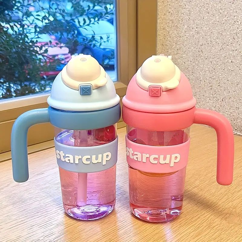 Cute Star Cup Water Bottle Tumbler With Handle And Straw 600ml