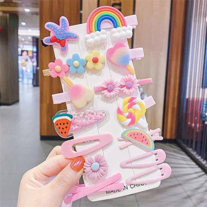 Cute Cartoon Hair Clips Set for Girls – Rainbow, Flowers, Fruits & Candy Design Hair Accessories Pack
