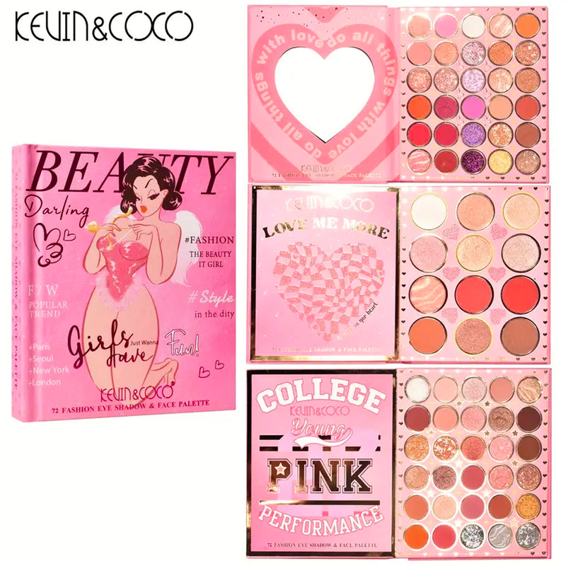 KEVIN & COCO 72 Color Eyeshadow Palette 6 Highlighter 3 Blusher 3 Contour Eyebrow Powder