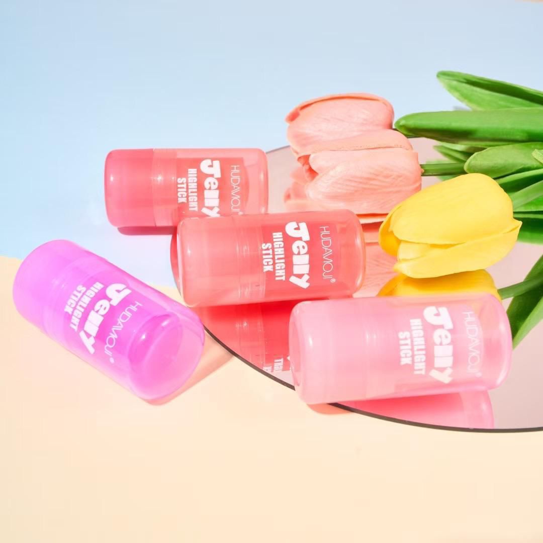 Hudamoji 4pcs Jelly Glitter Highlighter Stick