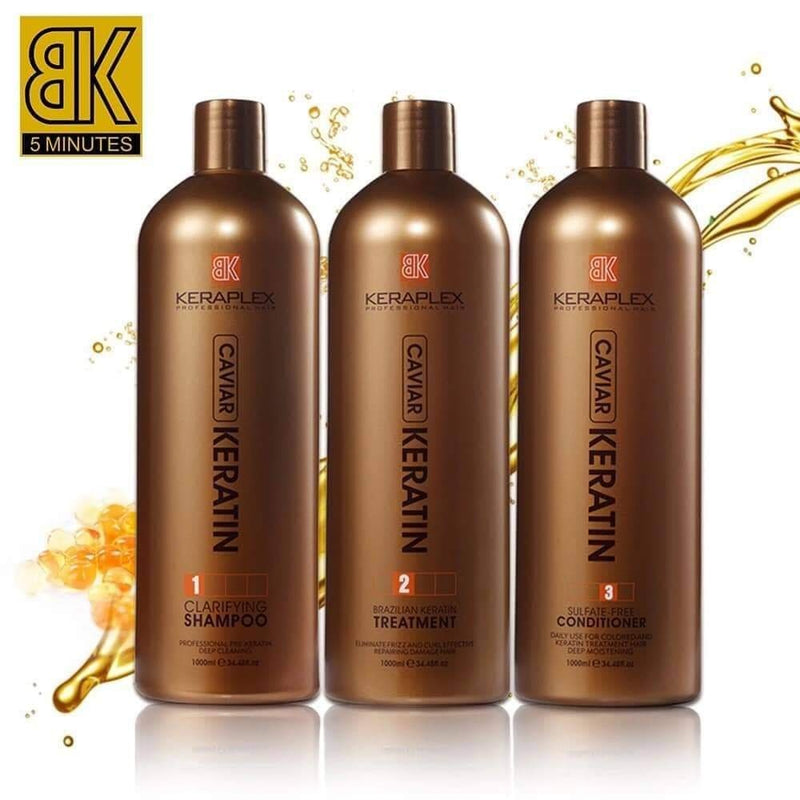 BK Keraplex Caviar Brazilian Keratin Hair Treatment Shampoo Sulfate Free Conditioner 3in1 Set