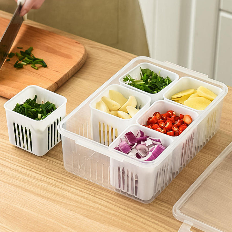 Vegetable Fruit Basket 6 Grid Storage Box With Lid