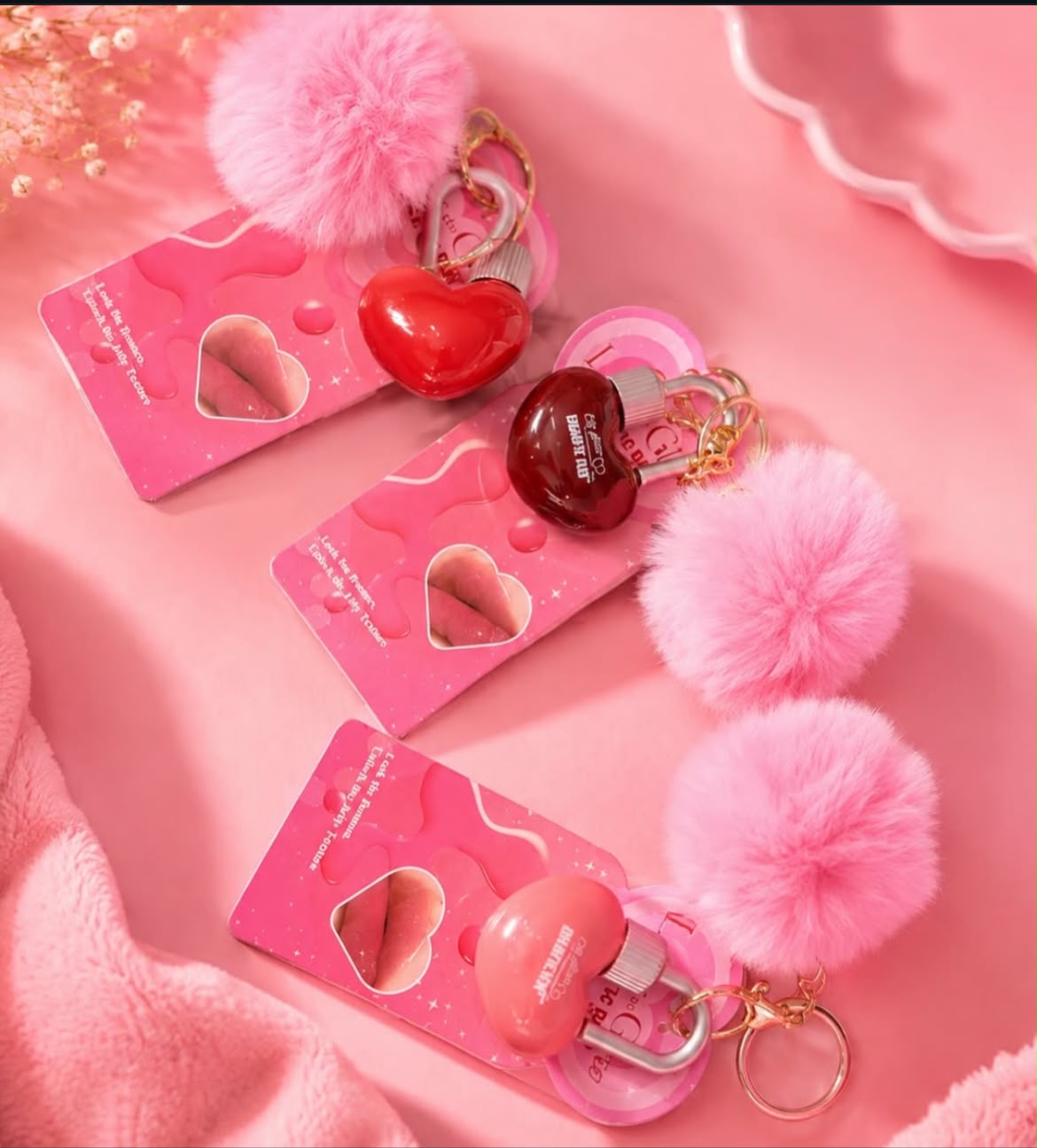 Romantic Rain Lock Style Cute Heart Shape Lip Gloss Pack of 3