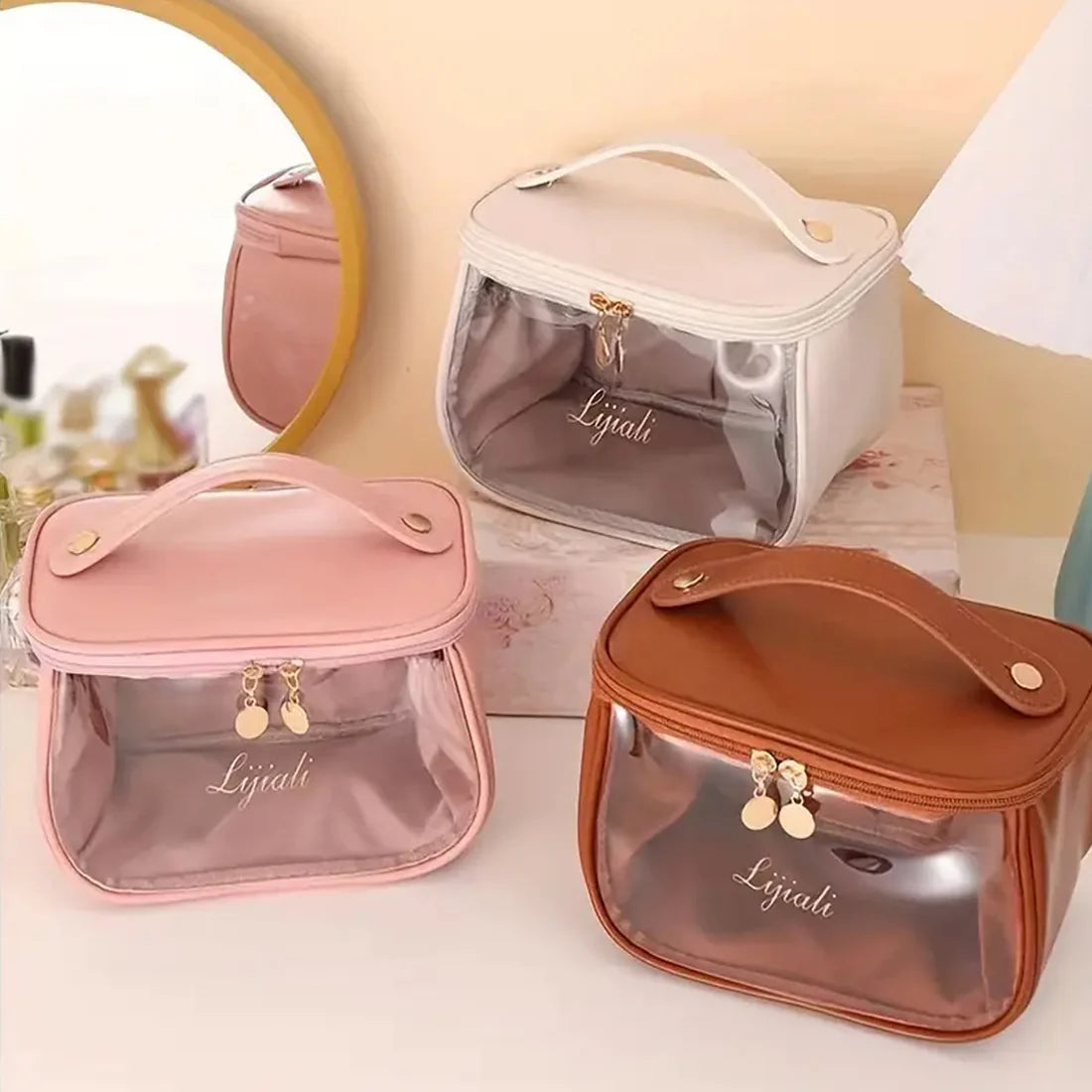 Multifunctional Luxury PU Leather Transparent Cosmetic Pouch Makeup Bag Organizer