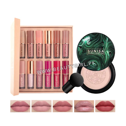 Sunisa 3in1 Air Cushion CC and BB Cream Foundation + Handaiyan 12 Pcs Lip Gloss