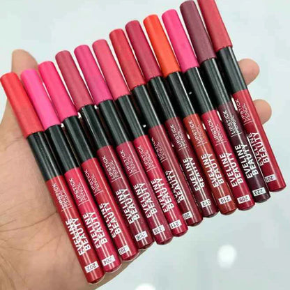 Eveline Beauty Lipstick Pencils Smooth Matte Color for All-Day Glam 12Pcs Set