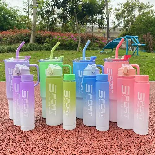 New Portable Sports Water Bottle Tumbler With Stickers 3pcs Set