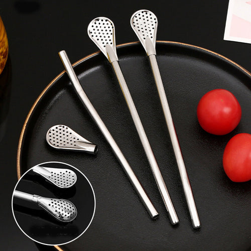 Stainless Steel Spoon Straw 3in1