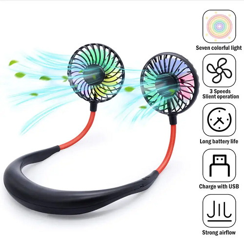 Portable Rechargeable Neck Fan With 7 Wings And RGB Lights