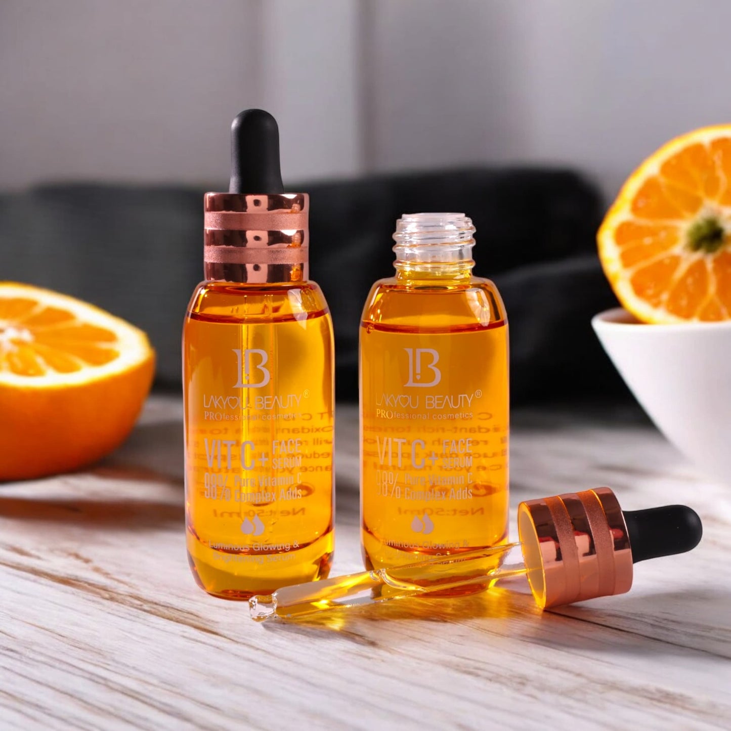 Lakyou Beauty Vitamin C Face Serum 98% Pure Vitamin C Complex Ads for Luminous Glow Brightening Firming & Repairing 50ml