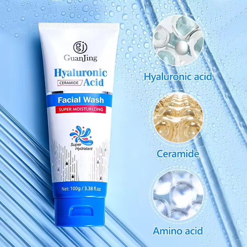 GUANJING Deep Cleansing Hyaluronic Acid Face Cleanser Natural Hydrating Moisturizing Face Wash For Dry Skin