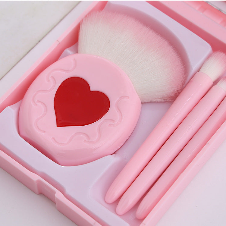Cute Fancy 4 Pcs Mirror Plastic Box Brush Set
