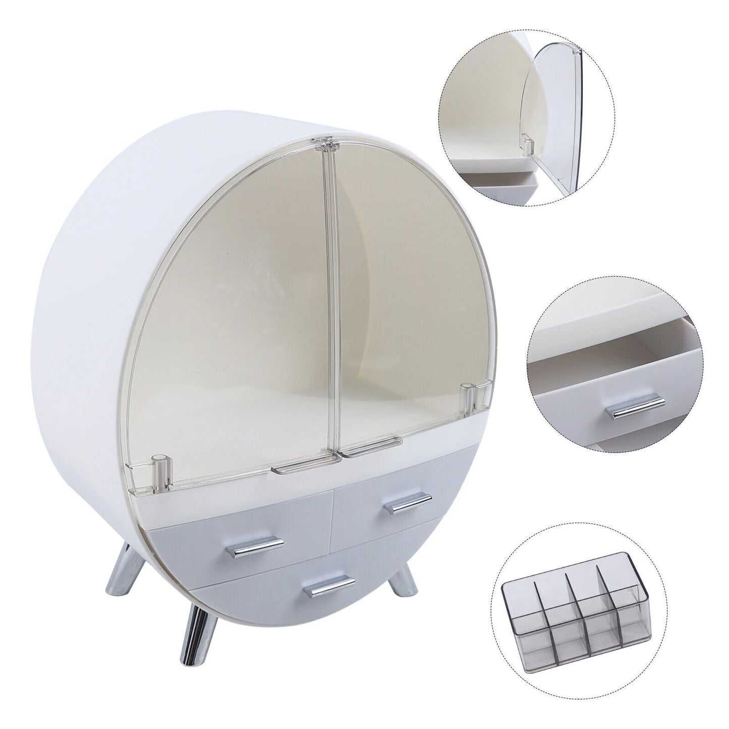 Multipurpose Dustproof Cosmetic Organizer Vanity Storage Case With 3 Drawers And Stand