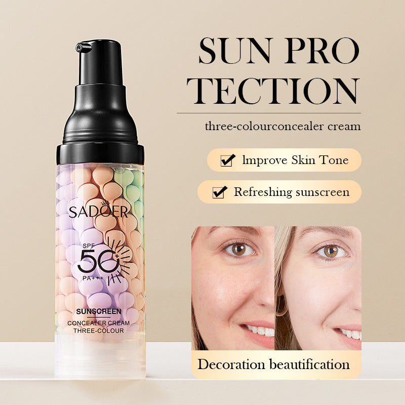 Sadoer SPF 50+ PA+++ Three Color Concealer Cream Primer Concealer Makeup Sunscreen