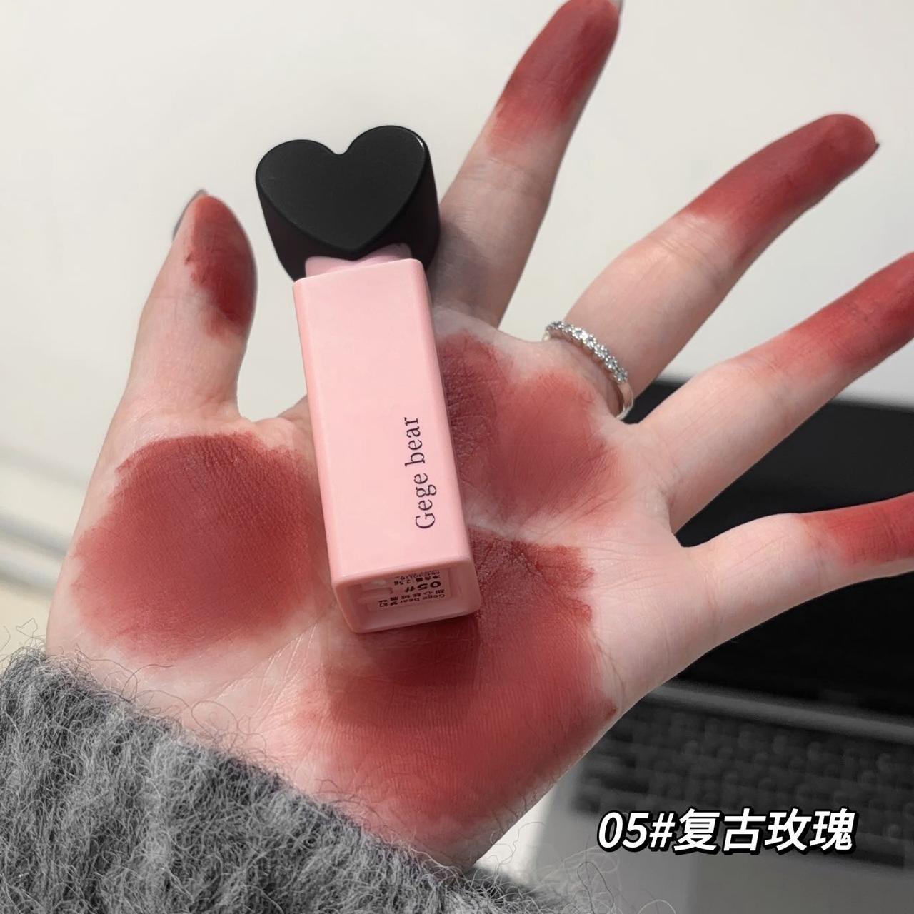 Gege Bear Dream Love Heart Lipstick Velvet Matte Lip Gloss 6Pcs Set