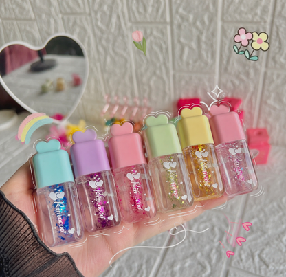 Rimocoo Glitter Lip Oil Set Long Lasting Shine 6Pcs Set