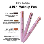 Multifunctional 4in1 Makeup Pen Eyeliner Lip Liner Eyebrow Pencil Highlighter Pen
