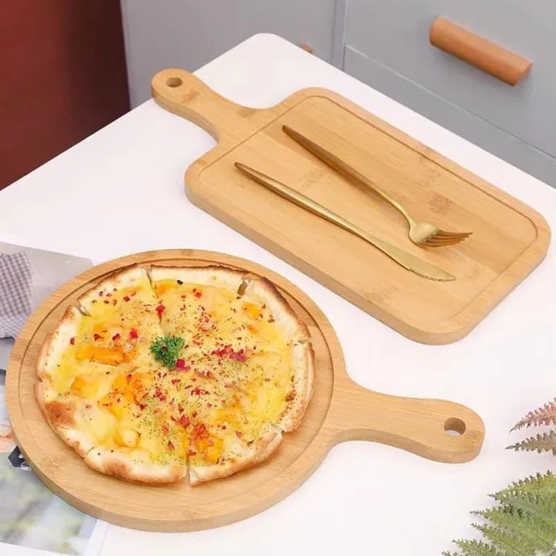 Bamboo Pizza Plate Wooden With Long Handle Steak Plate