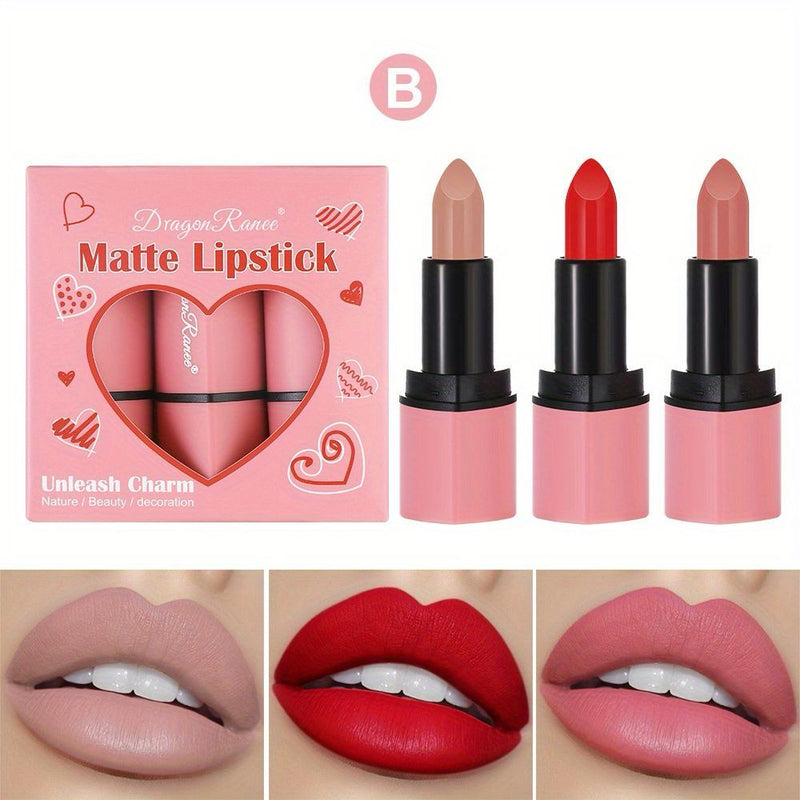 Dragon Ranee Heart Shape Matte High Shine 3Pcs Lipstick