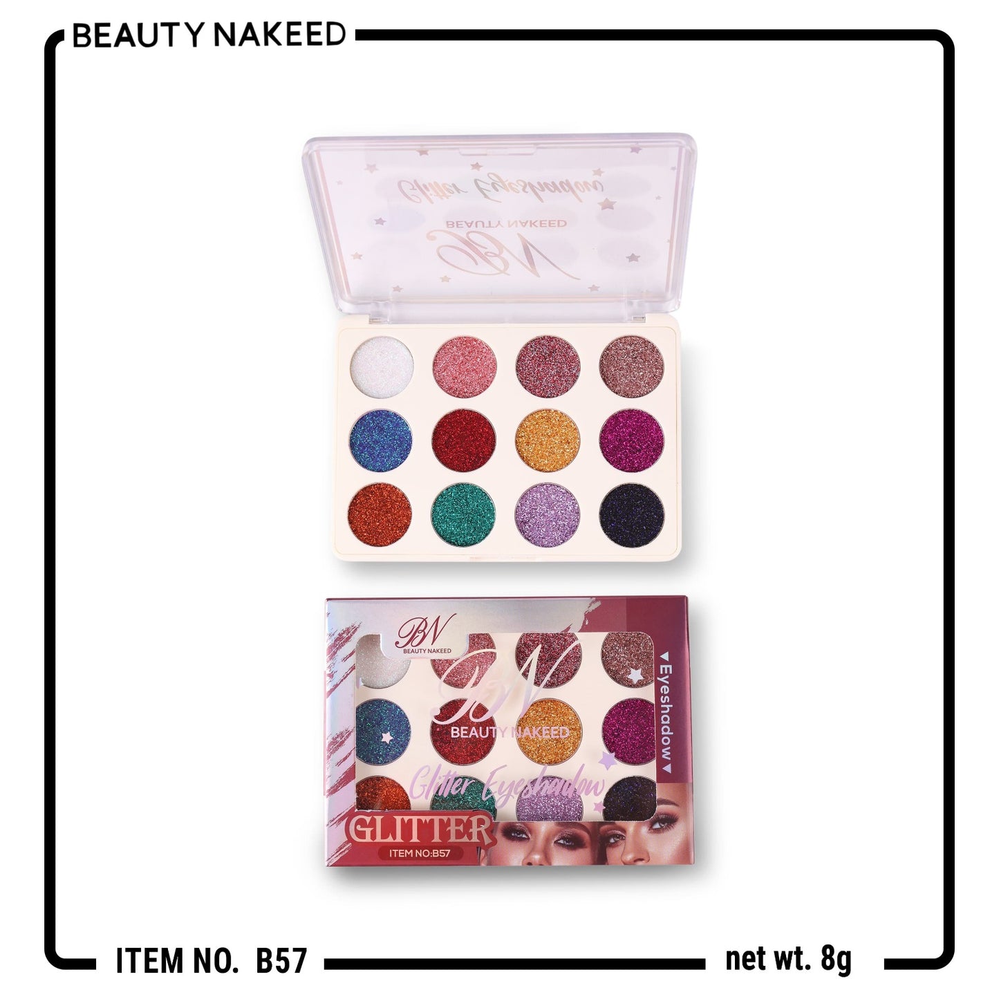 Beauty Nakeed BN 12 Shades Glitter Eyeshadow Palette