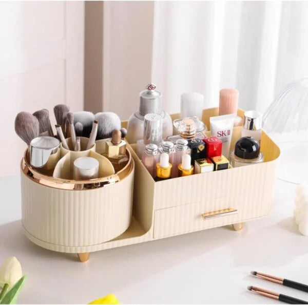 New Elegant Style 360 Degree Rotating Cosmetic Organizer Brush Holder And Cosmetic Tray