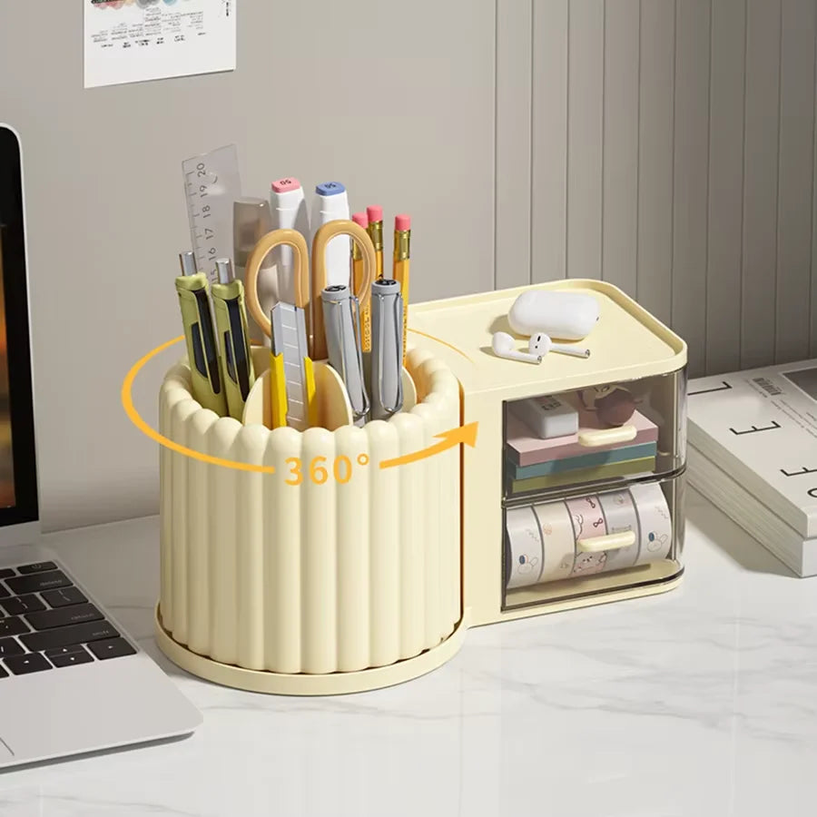 Multipurpose Nordic Style 360° Rotating Makeup Brush Holder Storage Box With Multiple Compartments Organizer