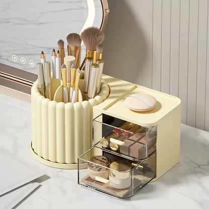 Multipurpose Nordic Style 360° Rotating Makeup Brush Holder Storage Box With Multiple Compartments Organizer