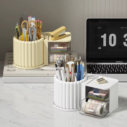 Multipurpose Nordic Style 360° Rotating Makeup Brush Holder Storage Box With Multiple Compartments Organizer