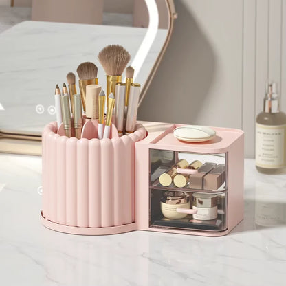 Multipurpose Nordic Style 360° Rotating Makeup Brush Holder Storage Box With Multiple Compartments Organizer