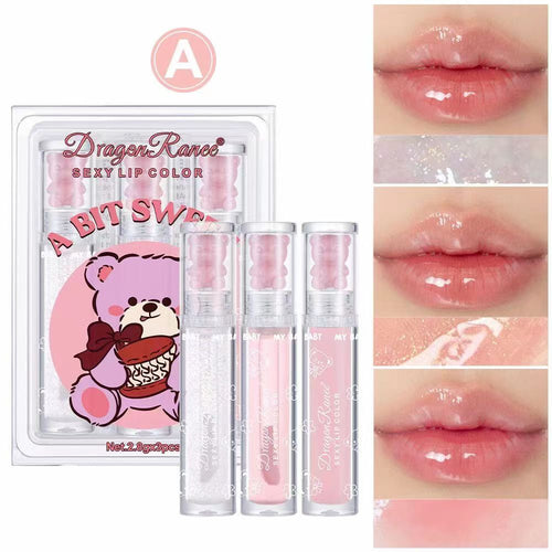 Dragon Ranee Bear Sexy Lip Colors A Bit Sweet Lip Gloss Glitter 3Pcs Set