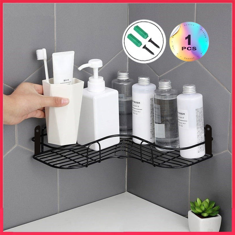 Multipurpose Wall Mount Self-Adhesive Sink Organizer Corner Shelf Metal Storage Rack