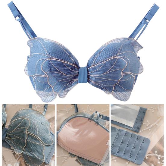 Beautygirl High Quality Cute Butterfly Embroidered Adjustable Straps Full Back Support Bra & Panty Set 8806 (Color Blue)