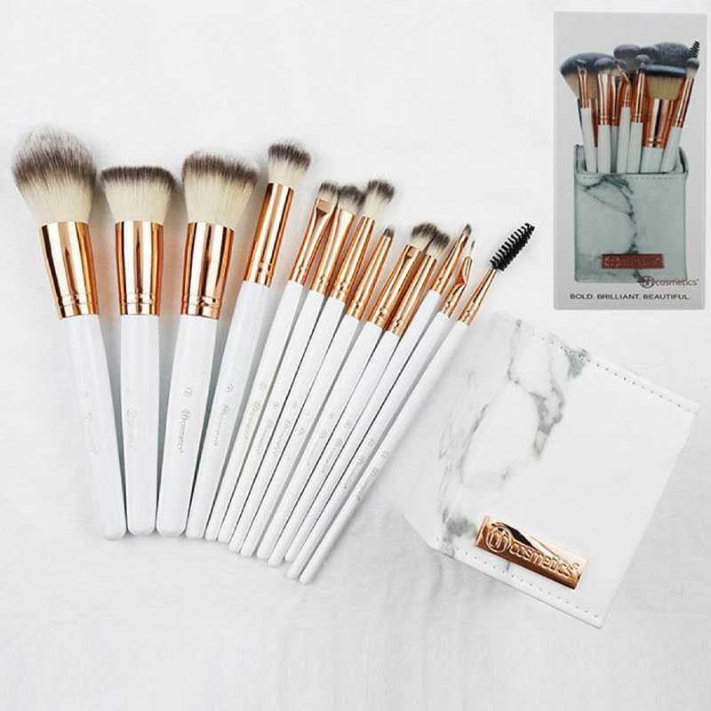 BH COSMETICS SIGNATURE MARBLE AND ROSE GOLD MAKEUP BRUSH SET WITH HOLDER – 13 PIECES