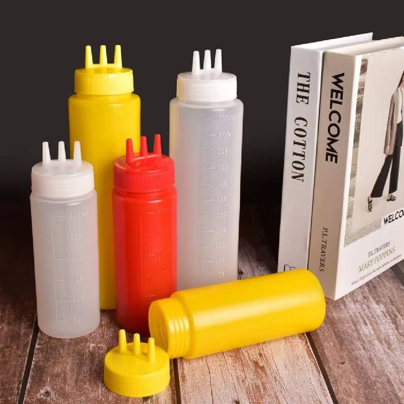 3 Hole Plastic Squeeze Bottles Squeeze Seasoning Sauces Dispenser Bottle Pack Of 2